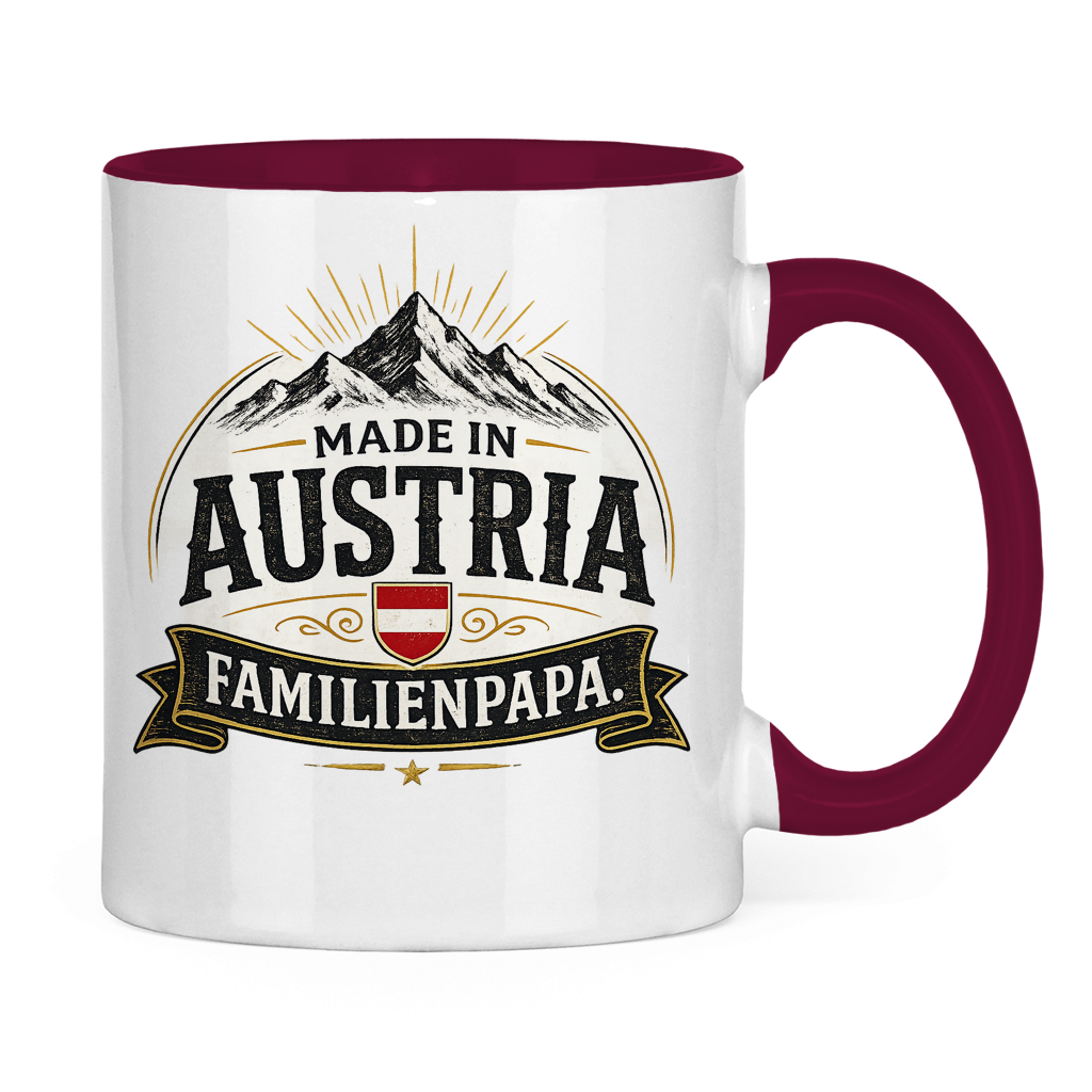 Dvobojna šolja "Made in Austria – Porodični Tata" | Smiješan poklon za Očev dan