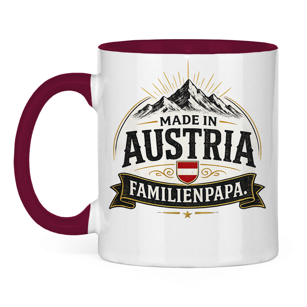 Dvobojna šolja "Made in Austria – Porodični Tata" | Smiješan poklon za Očev dan