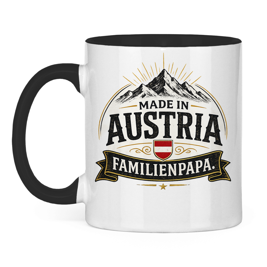 Dvobojna šolja "Made in Austria – Porodični Tata" | Smiješan poklon za Očev dan