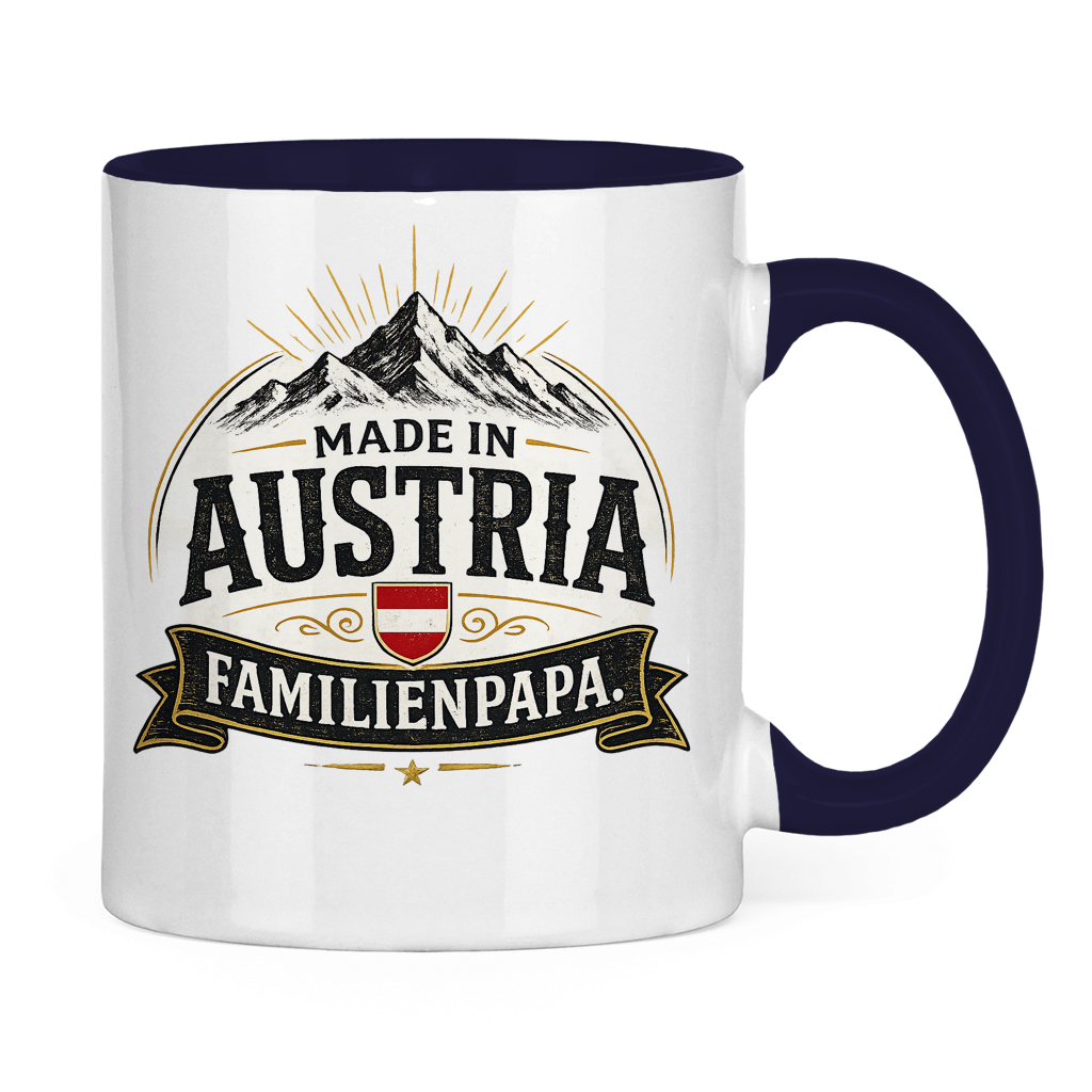 Dvobojna šolja "Made in Austria – Porodični Tata" | Smiješan poklon za Očev dan