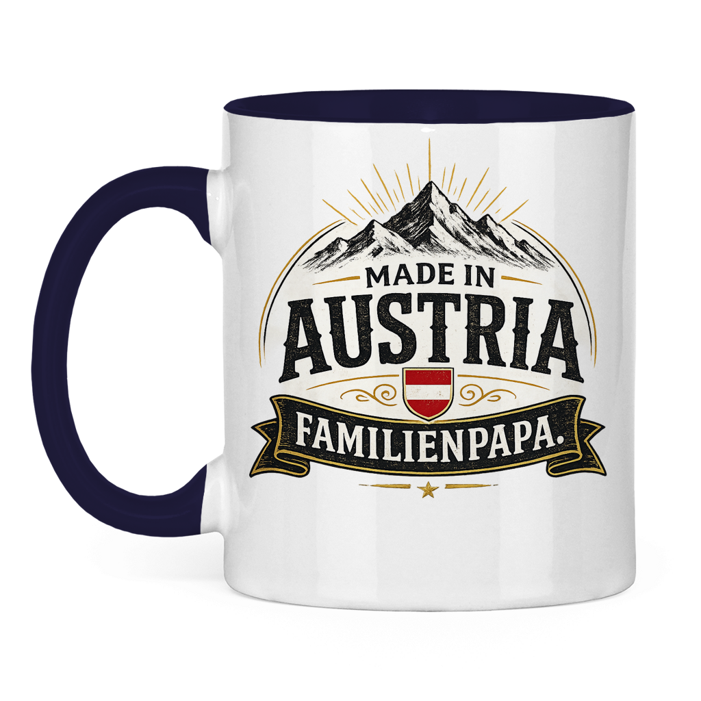 Dvobojna šolja "Made in Austria – Porodični Tata" | Smiješan poklon za Očev dan