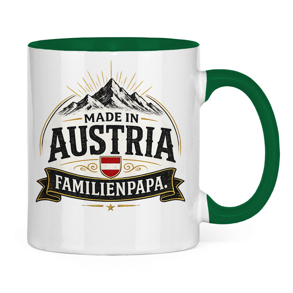Dvobojna šolja "Made in Austria – Porodični Tata" | Smiješan poklon za Očev dan