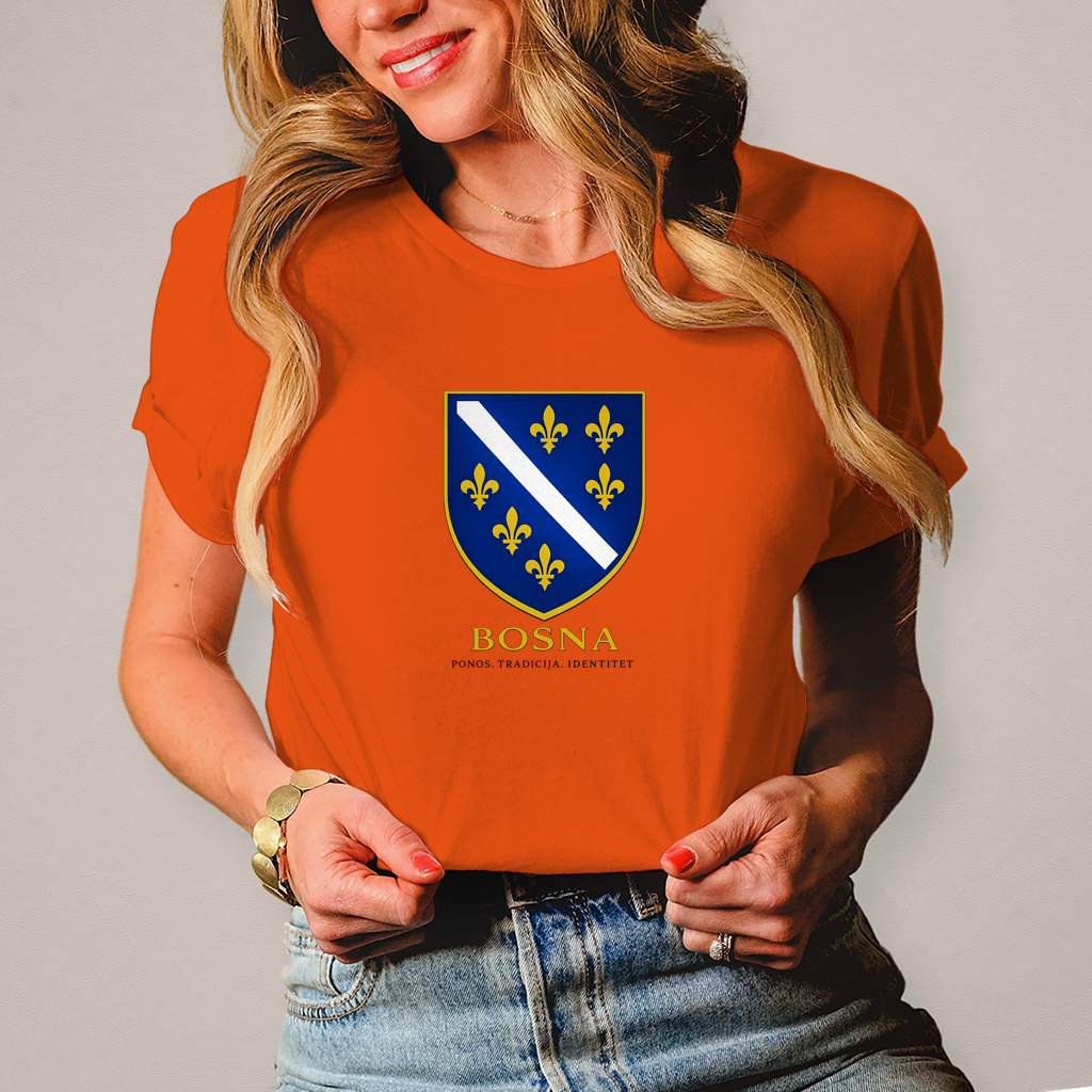 Ženska majica „Bosna – Ponos. Tradicija. Identitet.“ | Bosanski streetwear stil