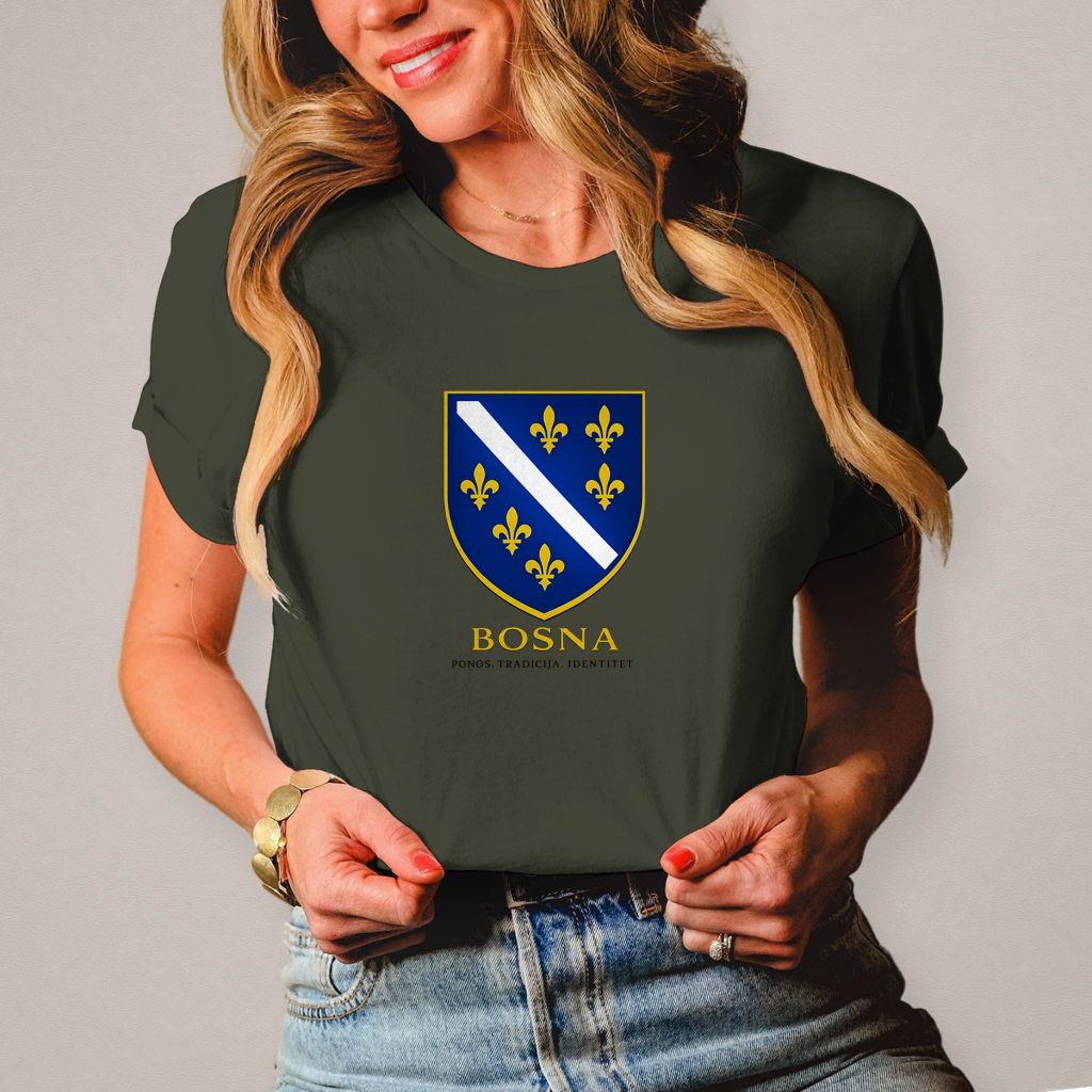 Ženska majica „Bosna – Ponos. Tradicija. Identitet.“ | Bosanski streetwear stil