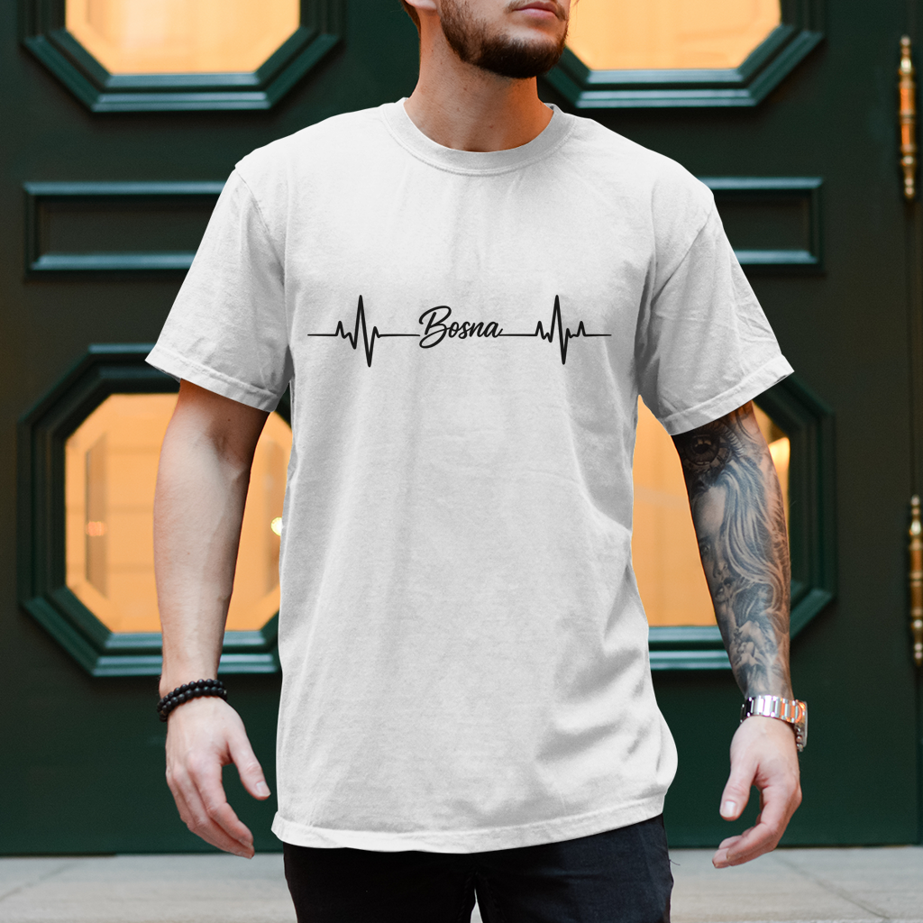 Muška majica "Bosna Heartbeat" – Minimalistička Bosna streetwear majica
