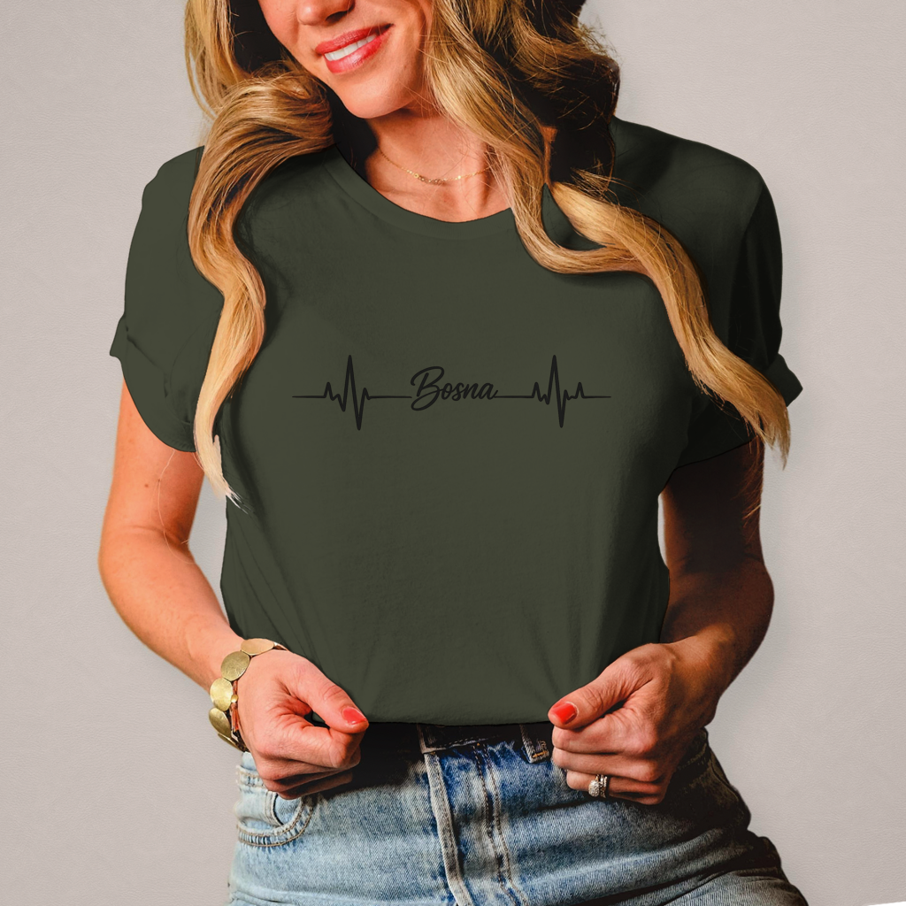 Ženska majica "Bosna Heartbeat" – Minimalistička Bosna streetwear majica