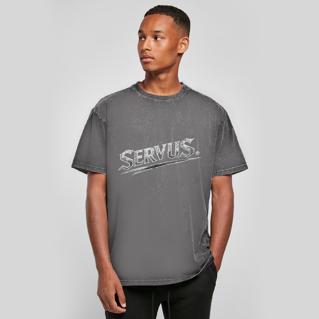 Prevelika isprana majica „Servus“ – Austrijska Acid Wash streetwear majica