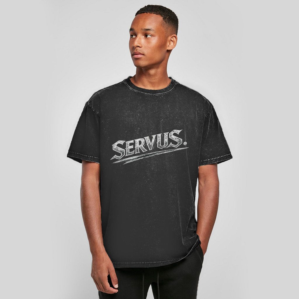 Prevelika isprana majica „Servus“ – Austrijska Acid Wash streetwear majica