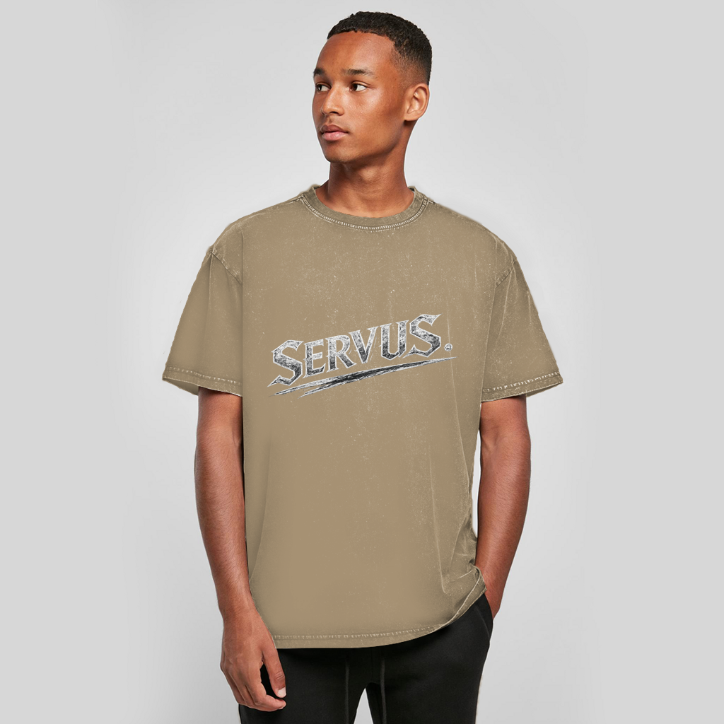 Prevelika isprana majica „Servus“ – Austrijska Acid Wash streetwear majica