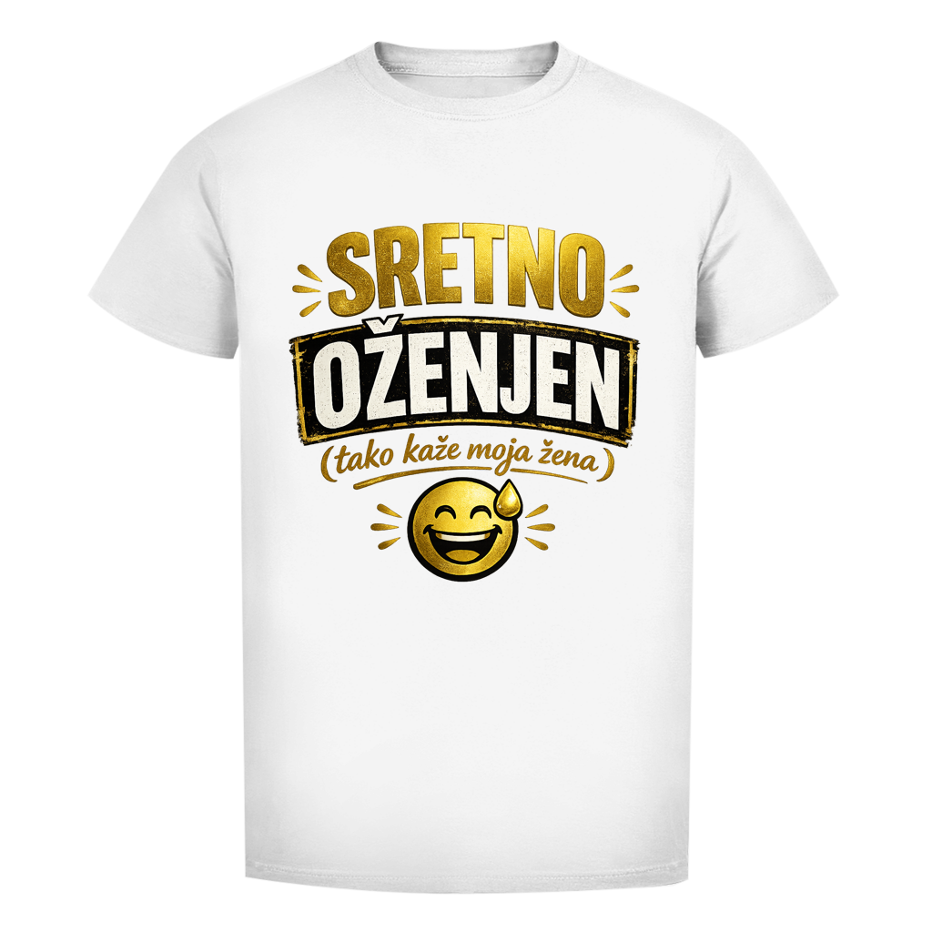 Sretno Oženjen Gold Smiley Herren Premium Bio T-Shirt