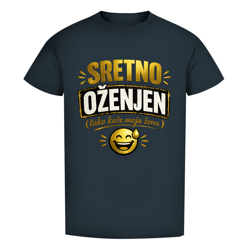 Sretno Oženjen Gold Smiley Herren Premium Bio T-Shirt