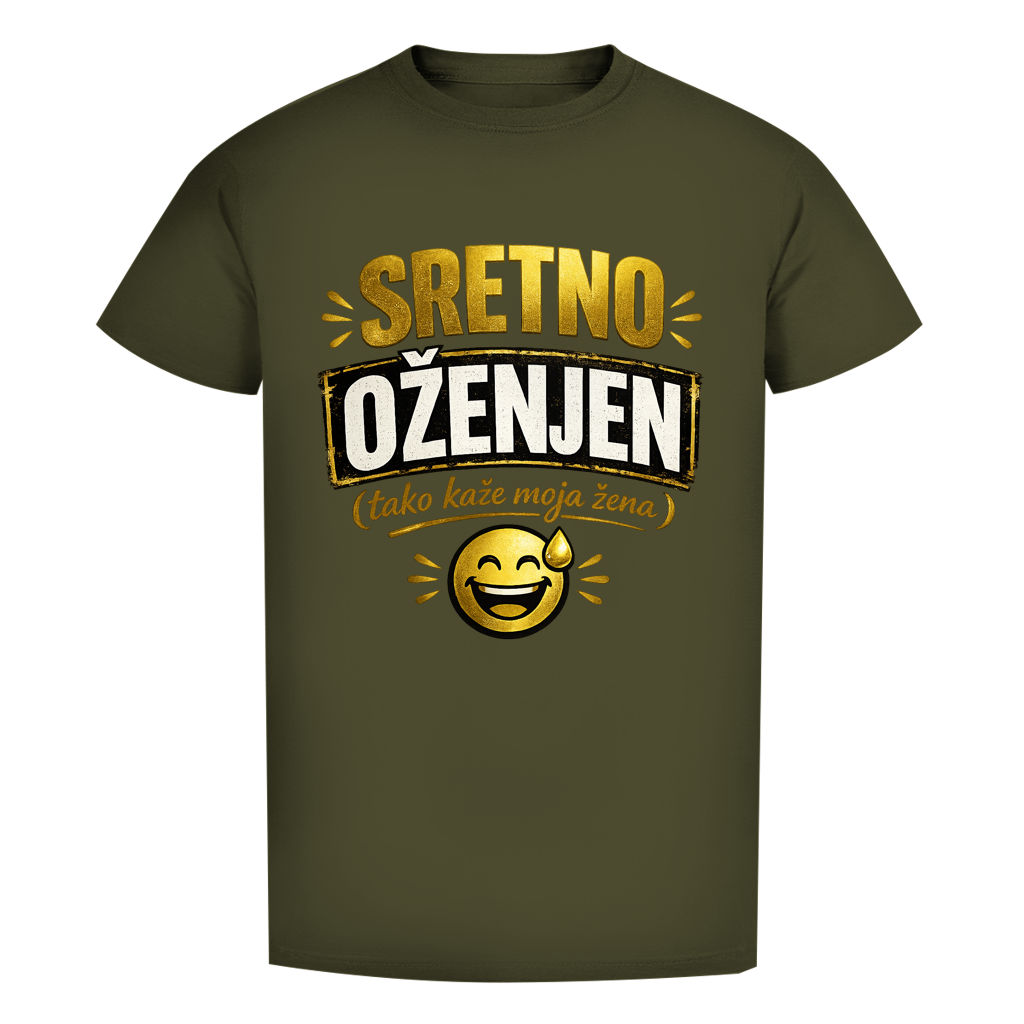 Sretno Oženjen Gold Smiley Herren Premium Bio T-Shirt