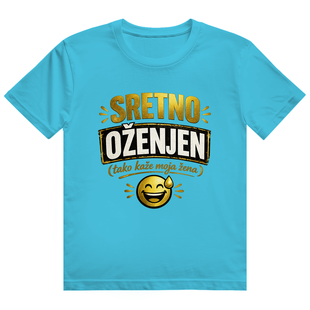 Herren Heavy Cotton T-Shirt Sretno Oženjen Gold Smiley