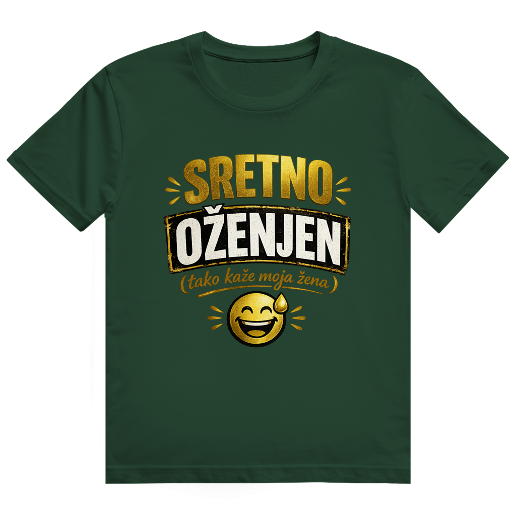 Herren Heavy Cotton T-Shirt Sretno Oženjen Gold Smiley