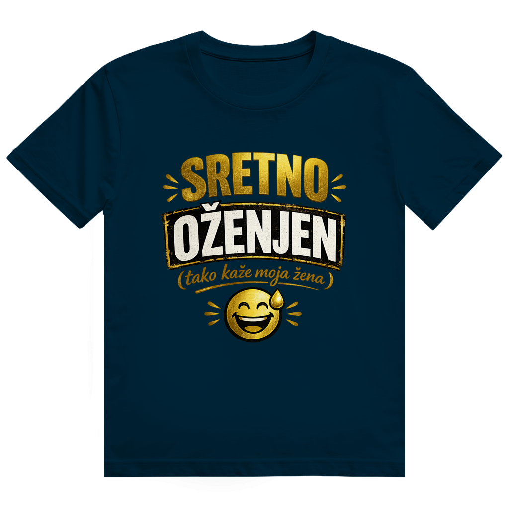 Herren Heavy Cotton T-Shirt Sretno Oženjen Gold Smiley