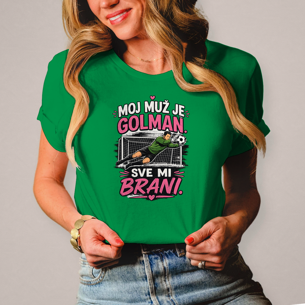 Damen T-Shirt Moj Muz Je Golman