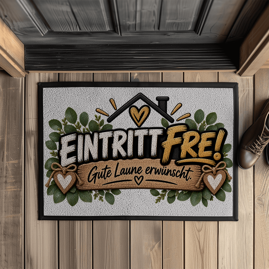 Fußmatte „Eintritt frei – Gute Laune erwünscht“ mit Gummirand