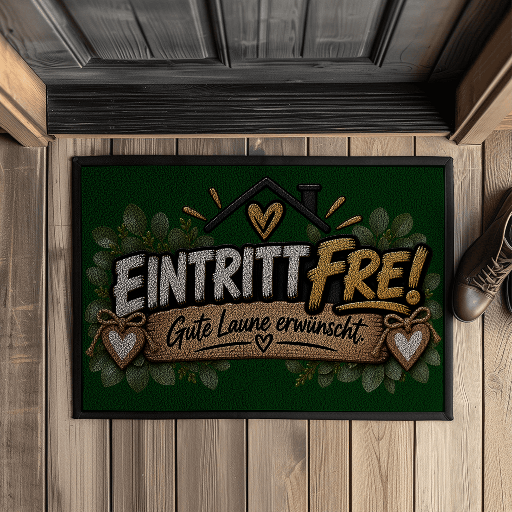 Fußmatte „Eintritt frei – Gute Laune erwünscht“ mit Gummirand