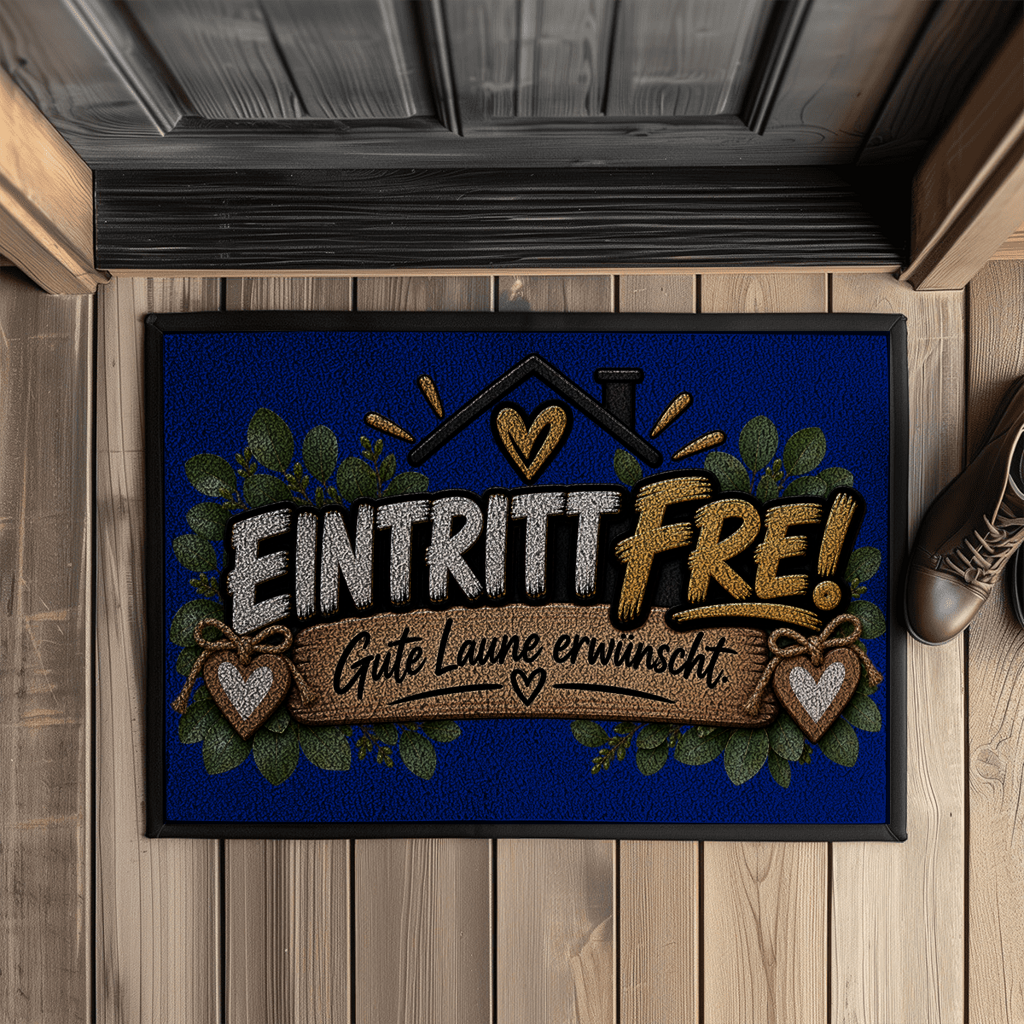 Fußmatte „Eintritt frei – Gute Laune erwünscht“ mit Gummirand