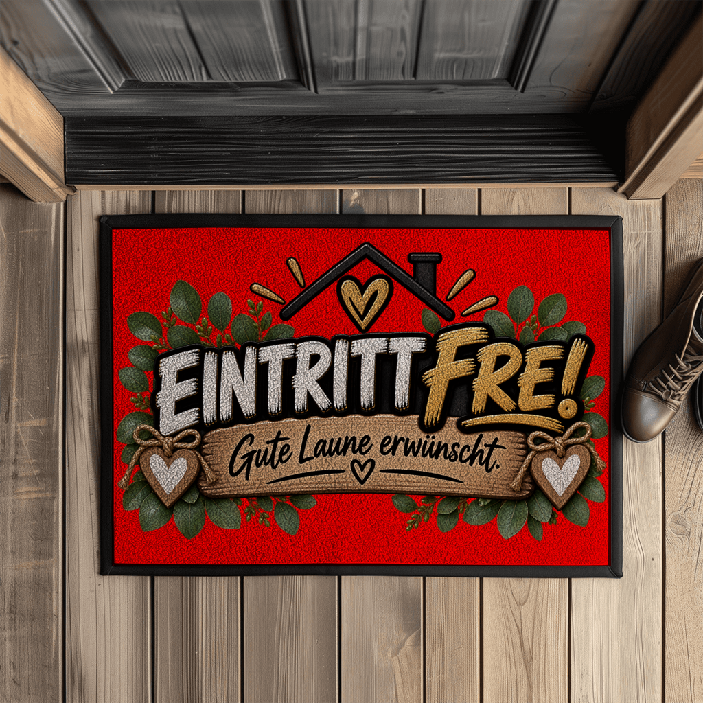 Fußmatte „Eintritt frei – Gute Laune erwünscht“ mit Gummirand