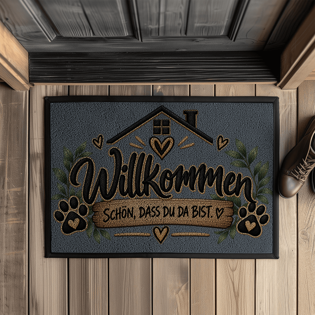 Fußmatte „Willkommen – Schön, dass du da bist“ mit Pfoten