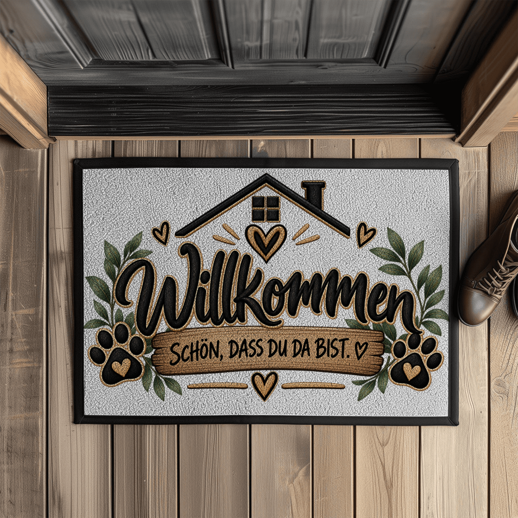 Fußmatte „Willkommen – Schön, dass du da bist“ mit Pfoten