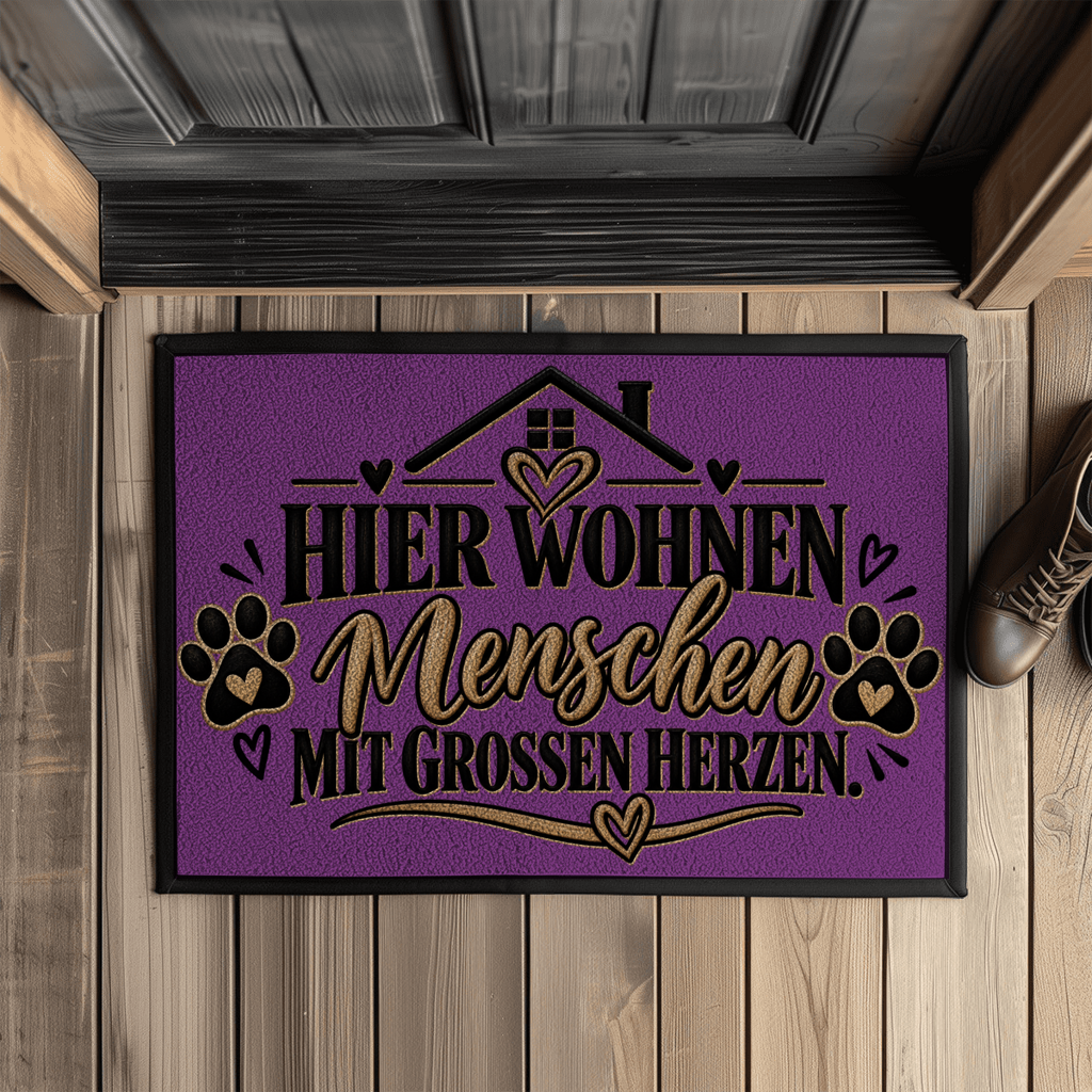 Fußmatte „Hier wohnen Menschen mit großen Herzen“ mit Pfoten