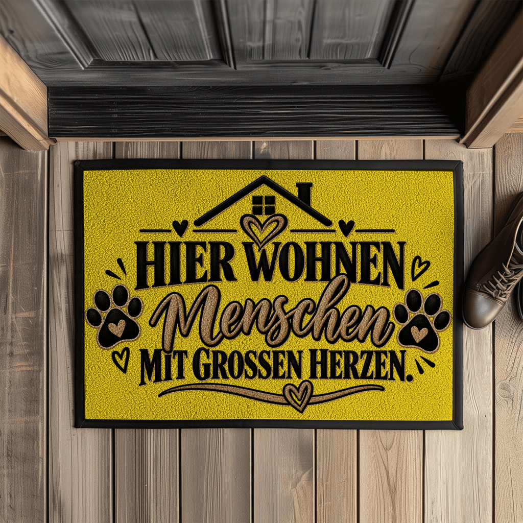 Fußmatte „Hier wohnen Menschen mit großen Herzen“ mit Pfoten