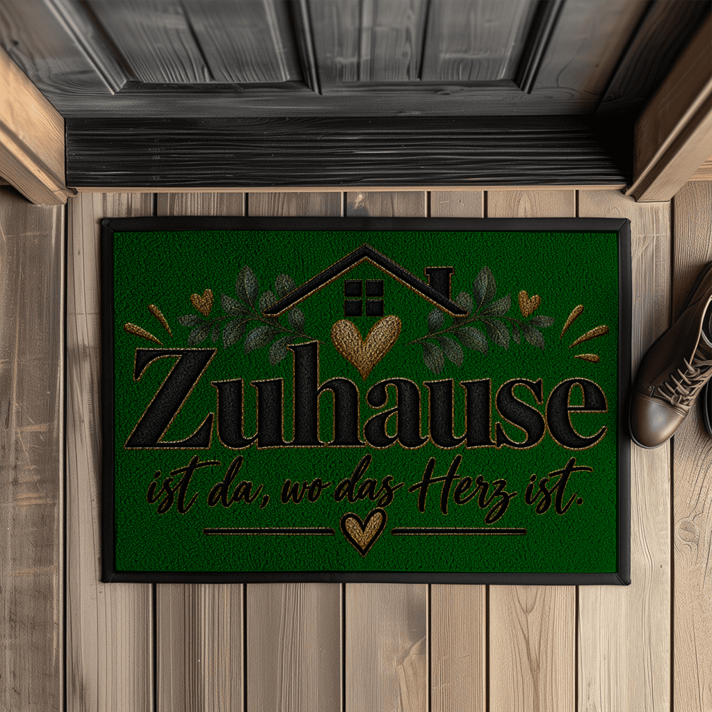 Fußmatte „Zuhause ist da, wo das Herz ist“ mit Gummirand