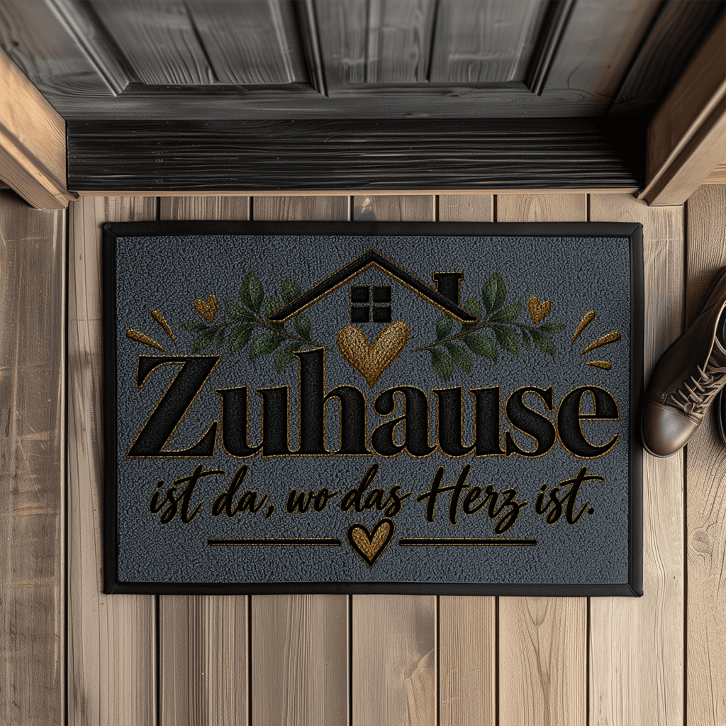 Fußmatte „Zuhause ist da, wo das Herz ist“ mit Gummirand