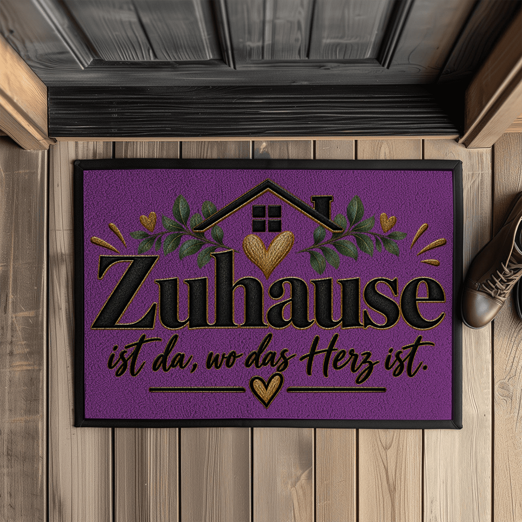 Fußmatte „Zuhause ist da, wo das Herz ist“ mit Gummirand