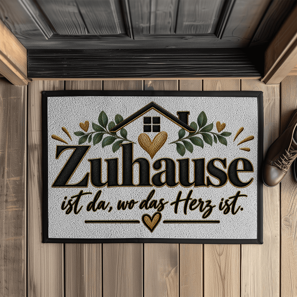 Fußmatte „Zuhause ist da, wo das Herz ist“ mit Gummirand