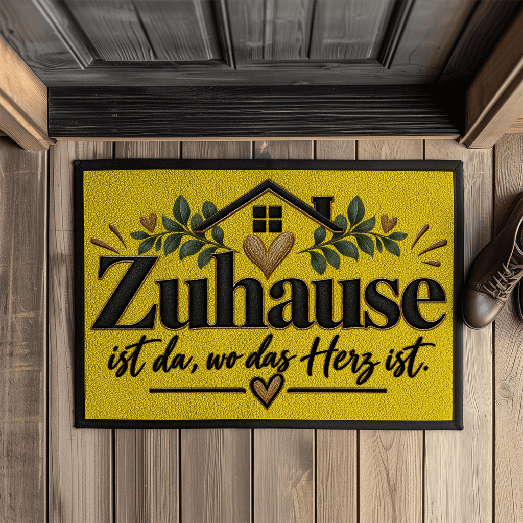 Fußmatte „Zuhause ist da, wo das Herz ist“ mit Gummirand
