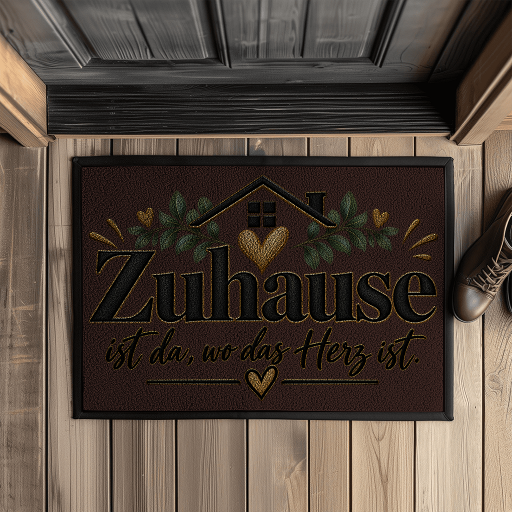 Fußmatte „Zuhause ist da, wo das Herz ist“ mit Gummirand