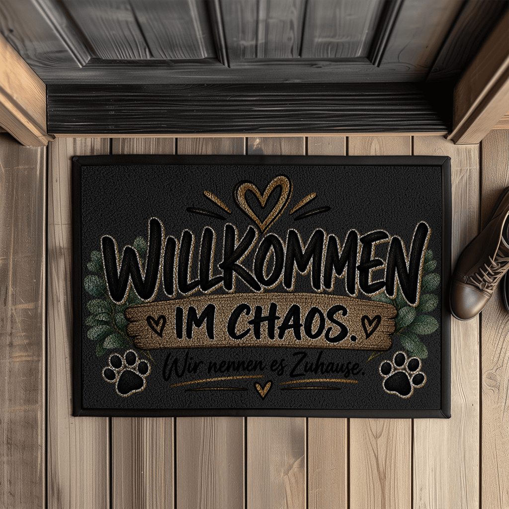 Fußmatte „Willkommen im Chaos – Wir nennen es Zuhause“ mit Pfoten