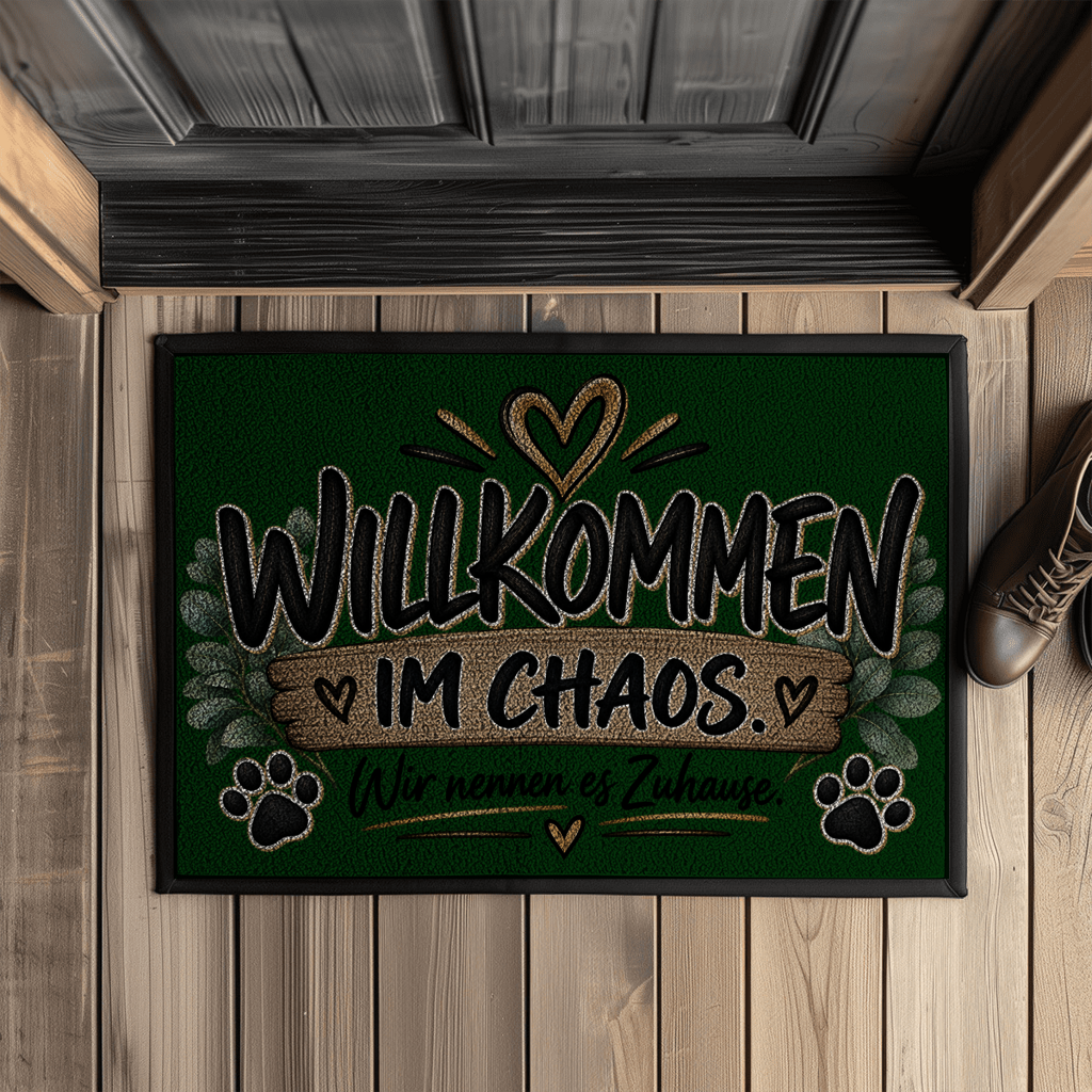Fußmatte „Willkommen im Chaos – Wir nennen es Zuhause“ mit Pfoten