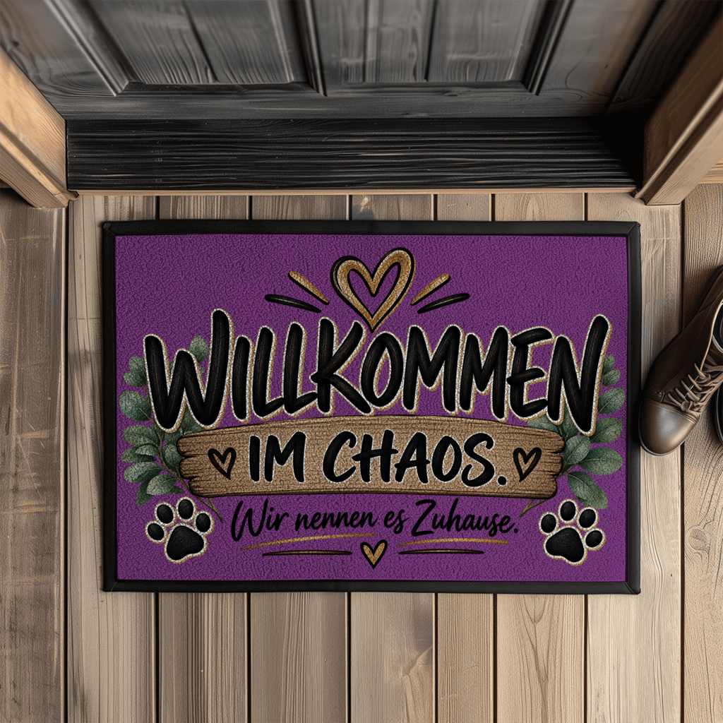 Fußmatte „Willkommen im Chaos – Wir nennen es Zuhause“ mit Pfoten