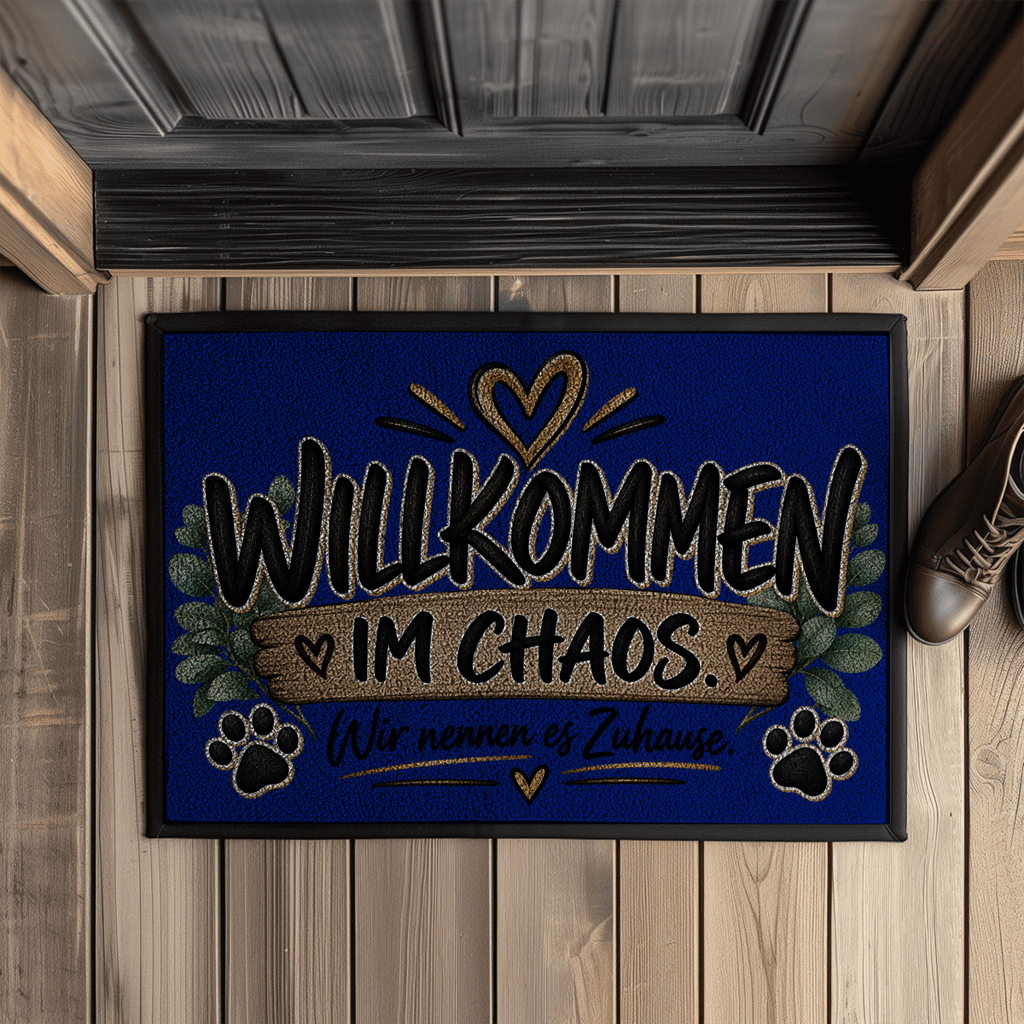 Fußmatte „Willkommen im Chaos – Wir nennen es Zuhause“ mit Pfoten