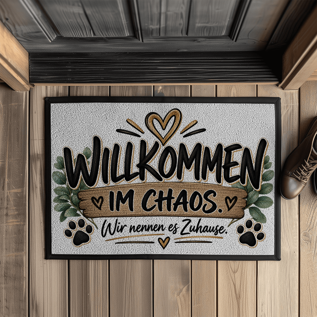 Fußmatte „Willkommen im Chaos – Wir nennen es Zuhause“ mit Pfoten