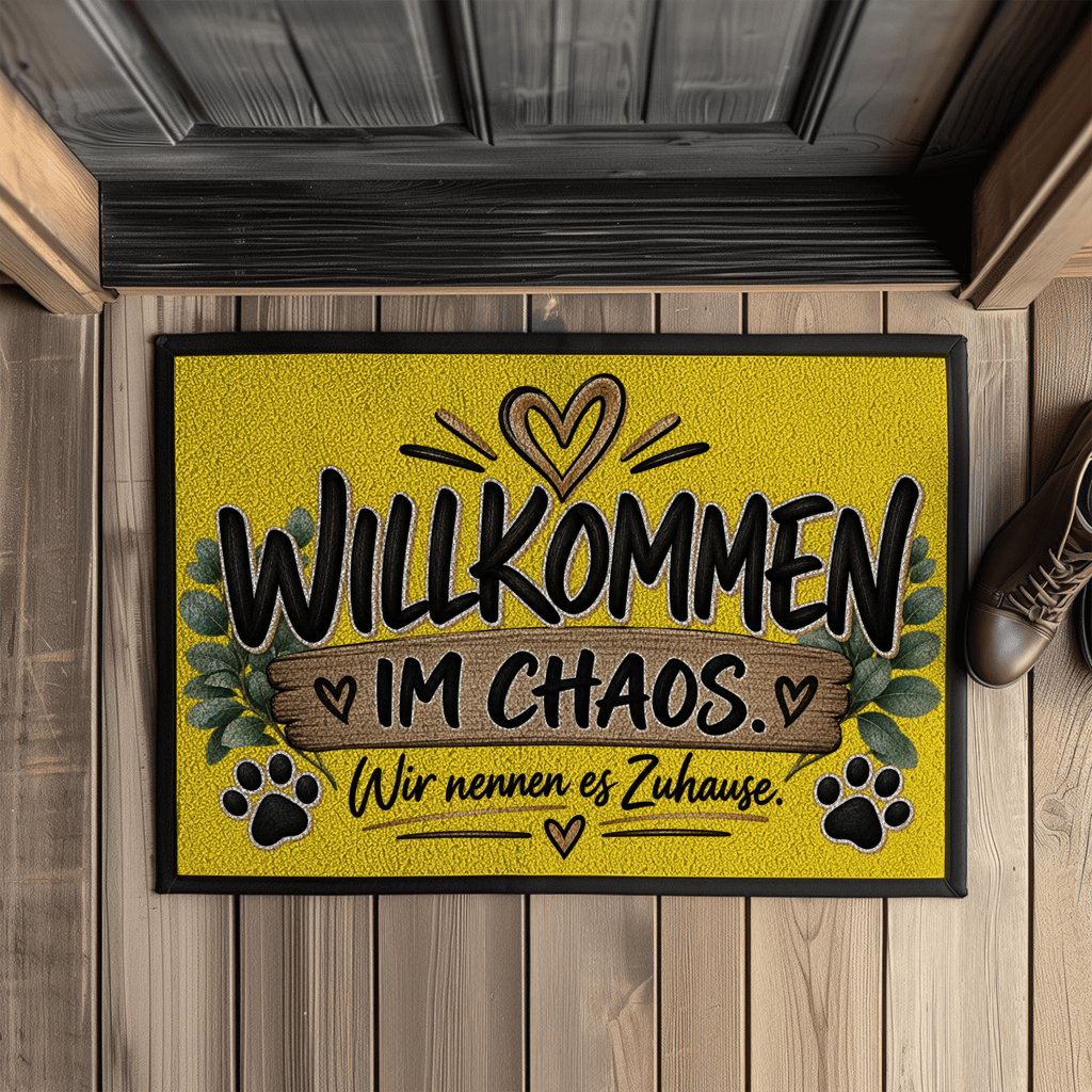 Fußmatte „Willkommen im Chaos – Wir nennen es Zuhause“ mit Pfoten