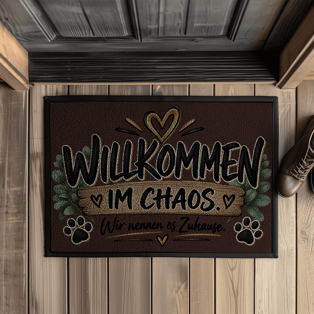 Fußmatte „Willkommen im Chaos – Wir nennen es Zuhause“ mit Pfoten