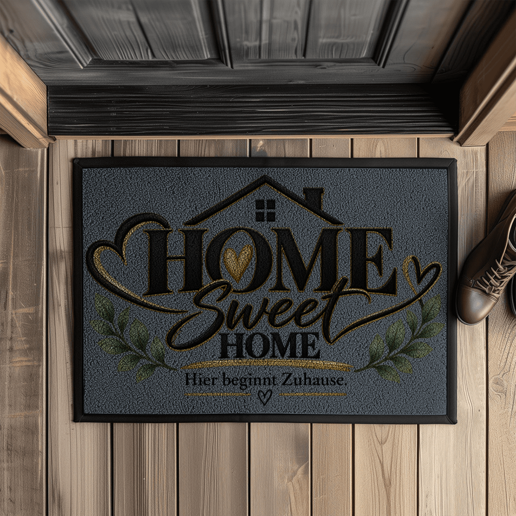 Fußmatte „Home Sweet Home – Hier beginnt Zuhause“ mit Gummirand