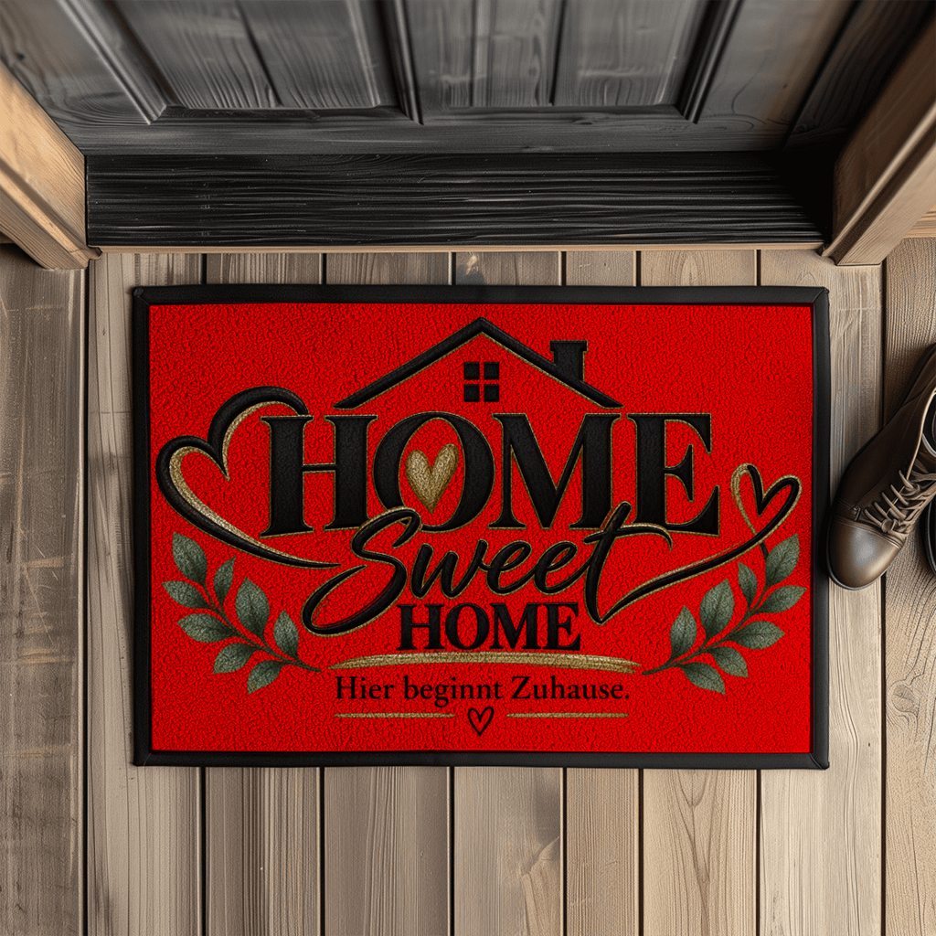 Fußmatte „Home Sweet Home – Hier beginnt Zuhause“ mit Gummirand