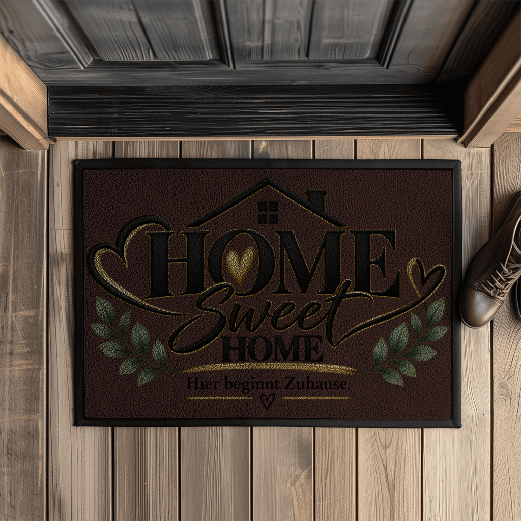 Fußmatte „Home Sweet Home – Hier beginnt Zuhause“ mit Gummirand