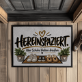 Fußmatte „Hereinspaziert – Aber Schuhe bleiben draußen“ mit Gummirand