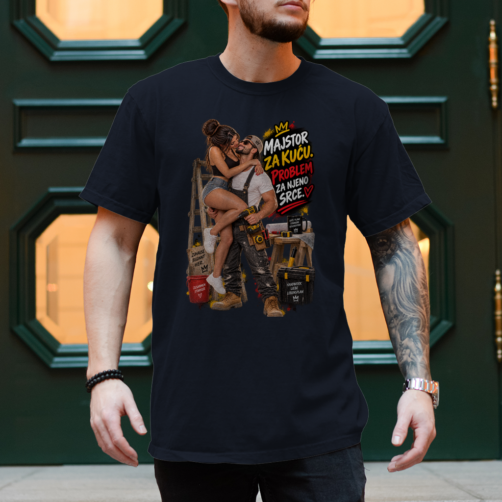 Herren T-Shirt Bauarbeiter – Majstor za kuću, problem za njeno srce