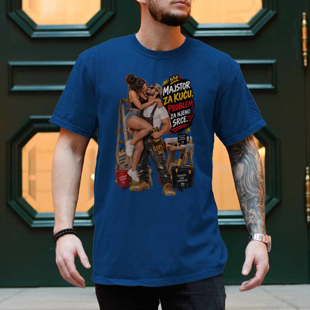 Herren T-Shirt Bauarbeiter – Majstor za kuću, problem za njeno srce