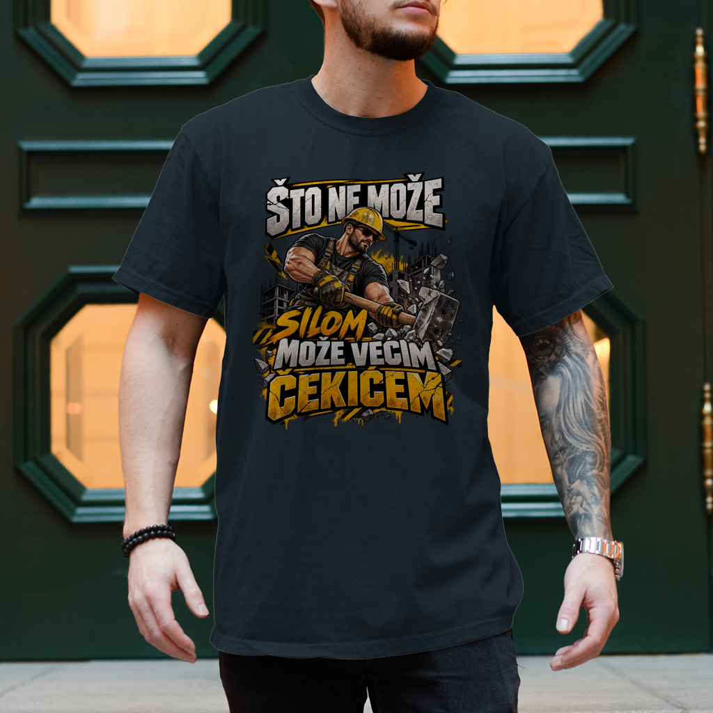 Herren T-Shirt Bauarbeiter – Što ne može silom, može većim čekićem