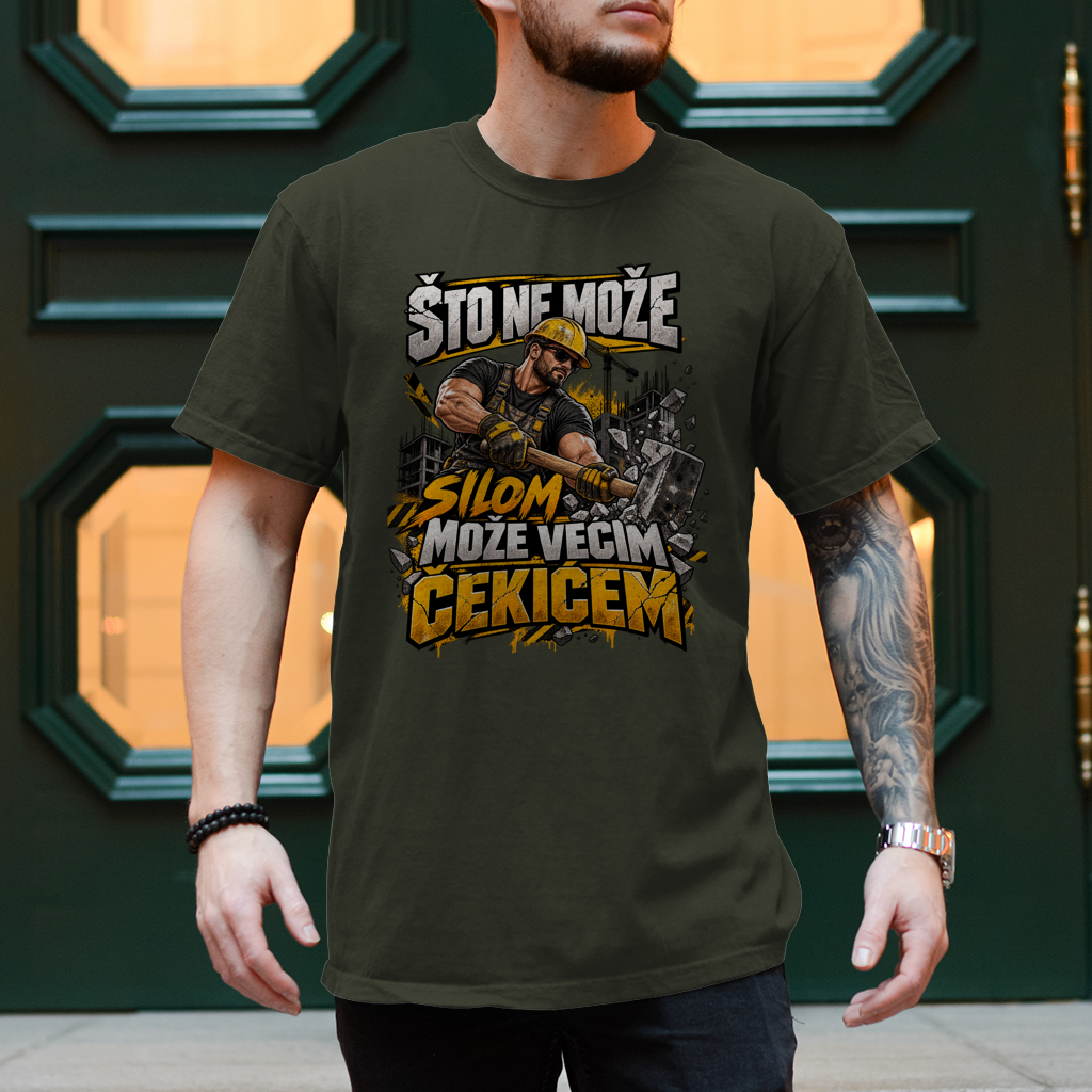 Herren T-Shirt Bauarbeiter – Što ne može silom, može većim čekićem