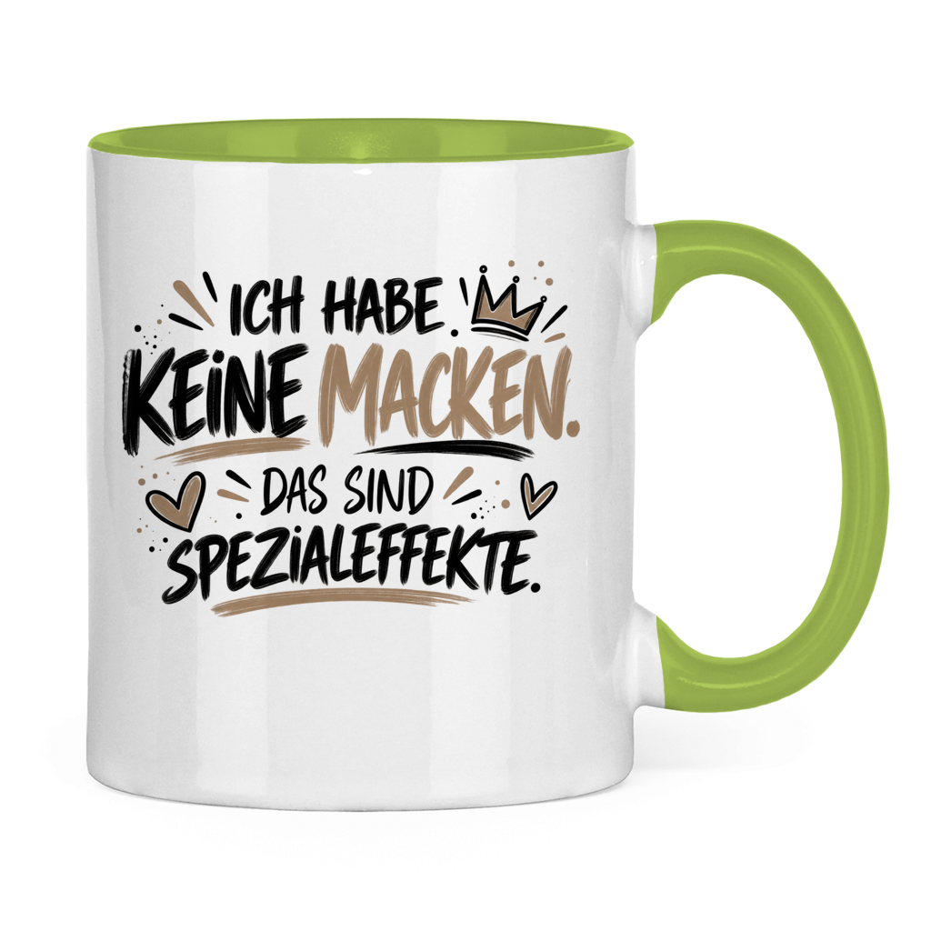 Lustige Tasse „Ich habe keine Macken – das sind Spezialeffekte“ – Spruchtasse